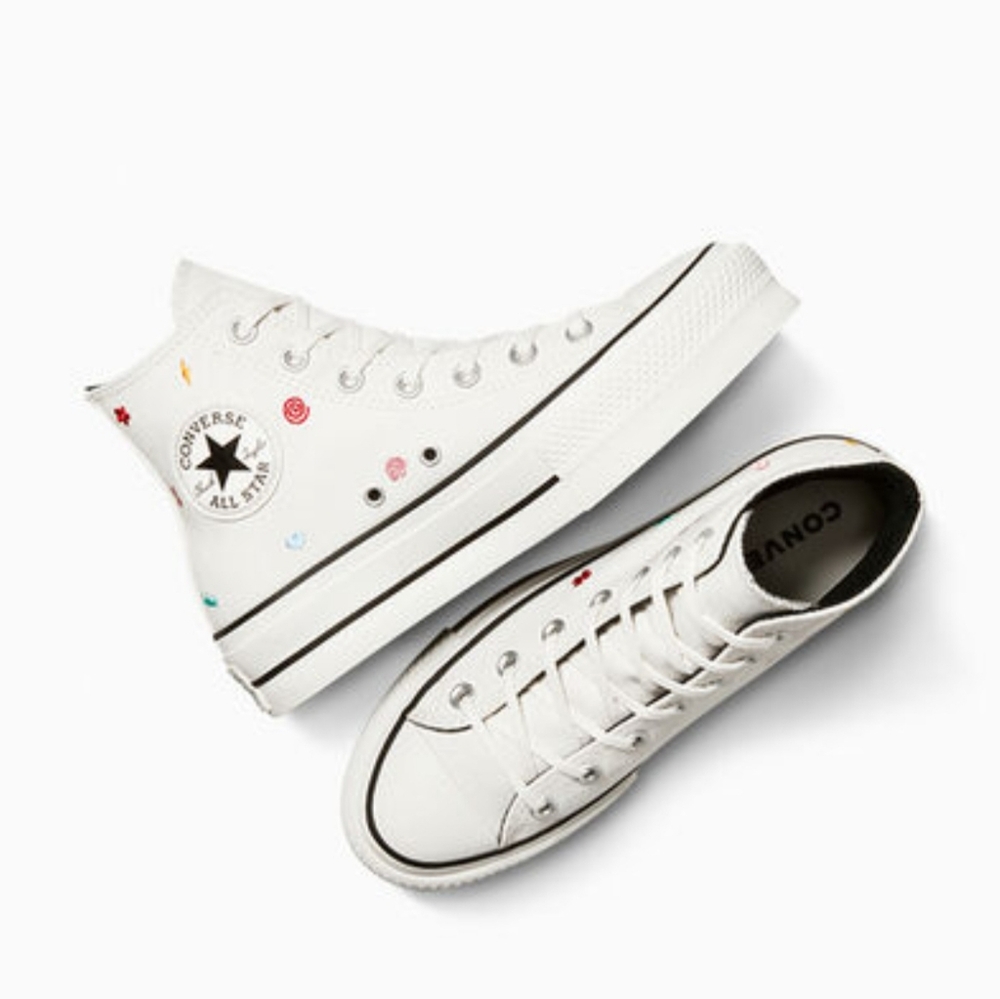 Converse White High-Top Platform Sneakers with Small Colorful Motifs - Picture 3 of 6